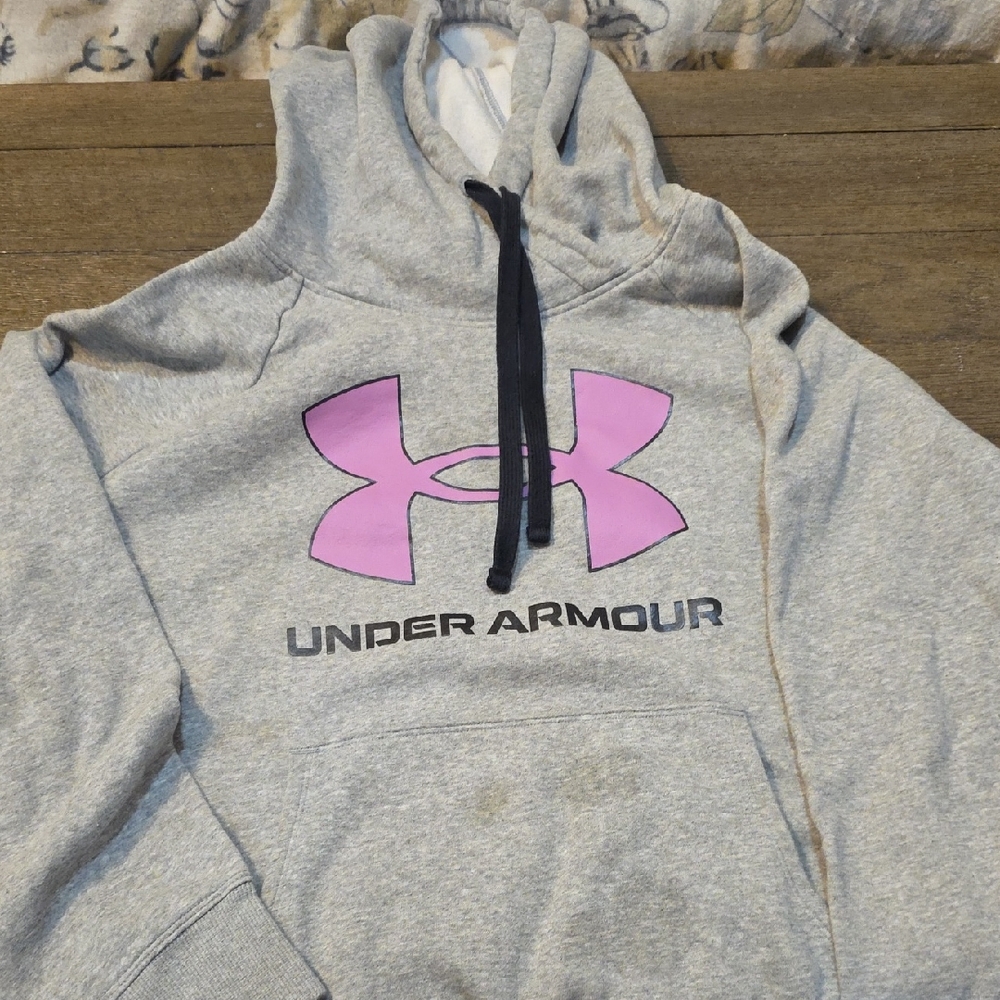 Under Armour Heather Gray Hoodie with Pink Emblem
